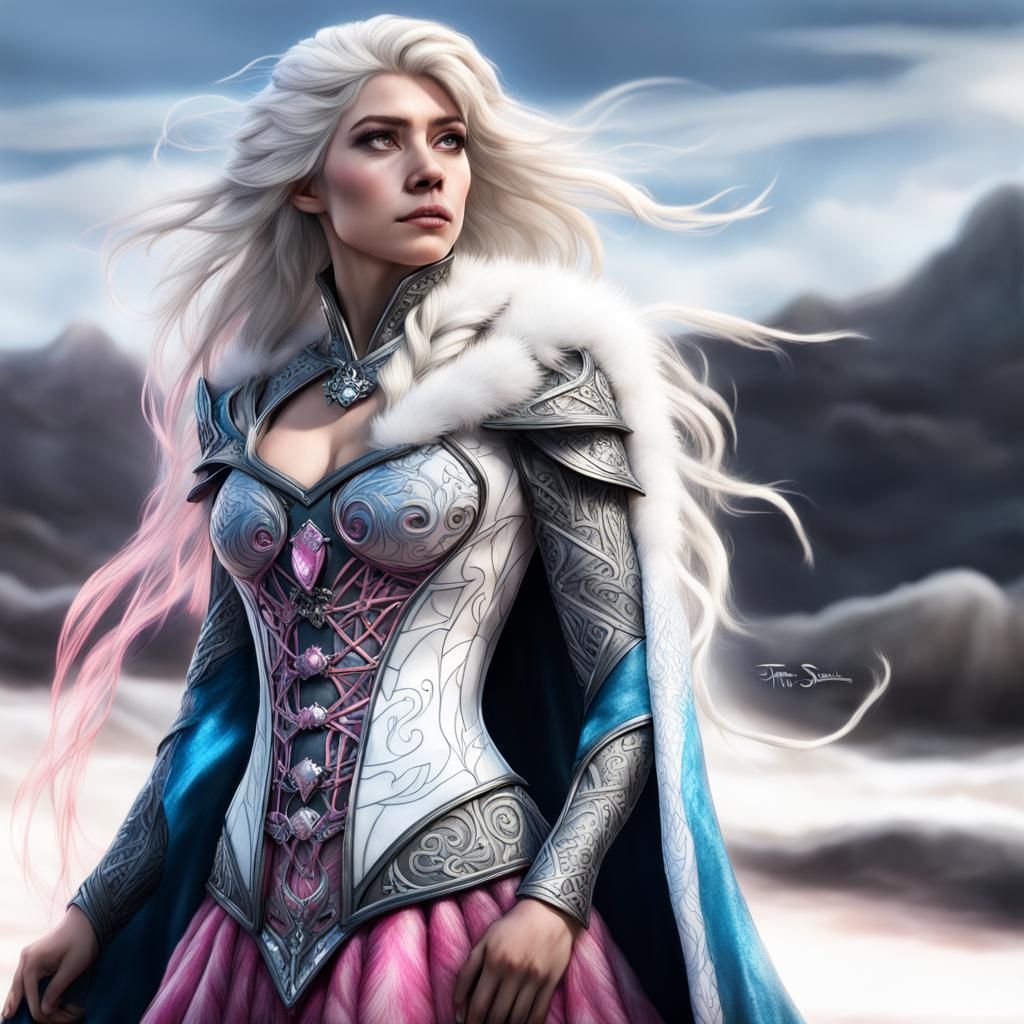 Elsa: Dark Warrior Princess in Stained-Glass Style