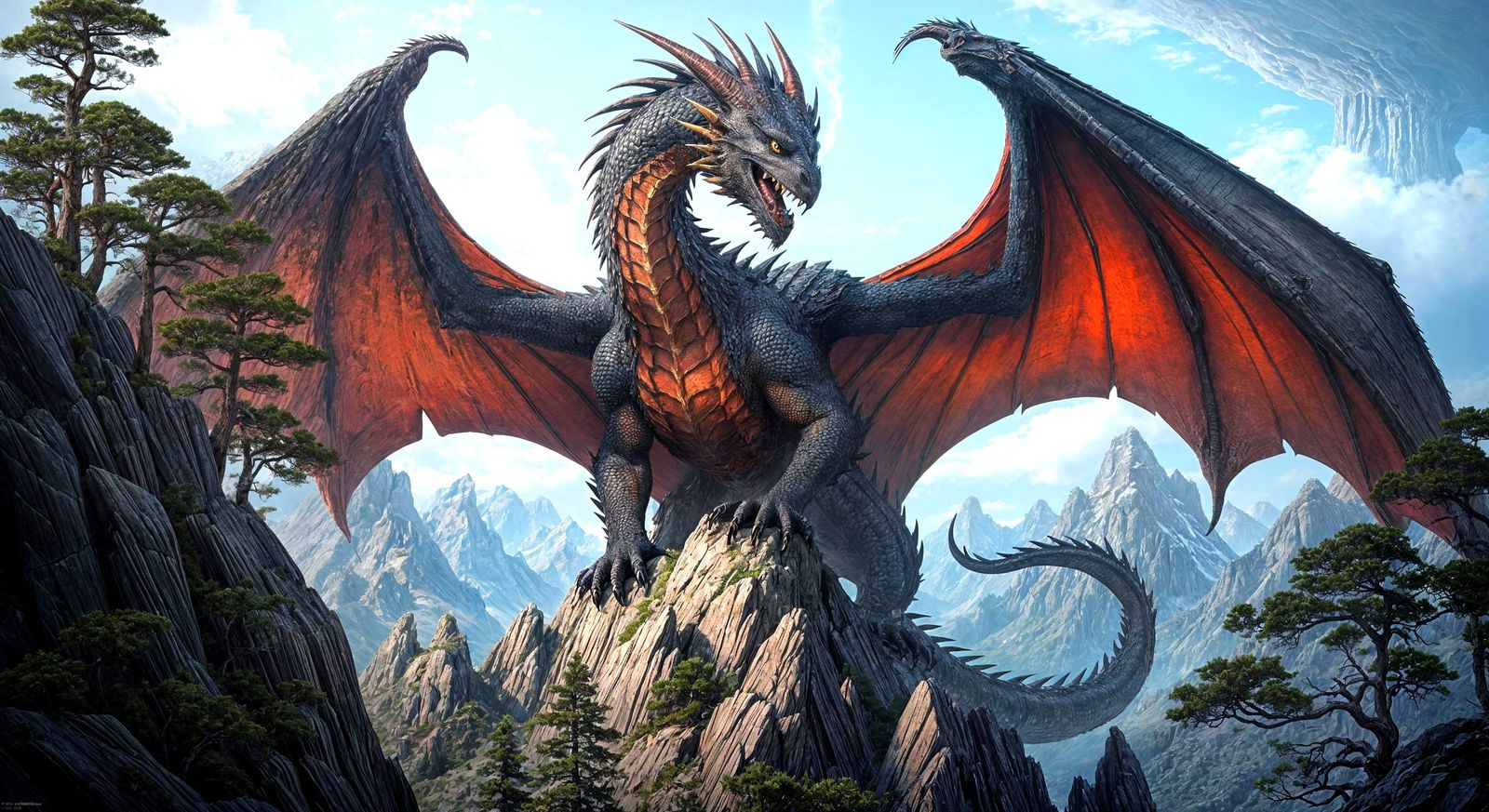 Dragon Surveys Domain from Mountain Peak