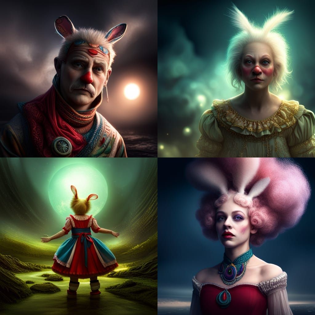 Bunny Clown with Glowing Hair: Digital Matte Painting