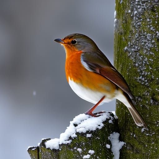 Hyperrealistic Robin Redbreast in Winter Snow Scene