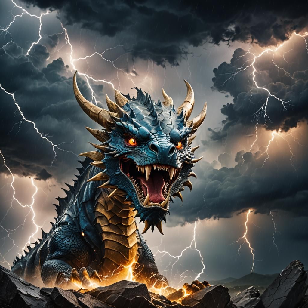 Dragon Emerges From Storm in Golden Light
