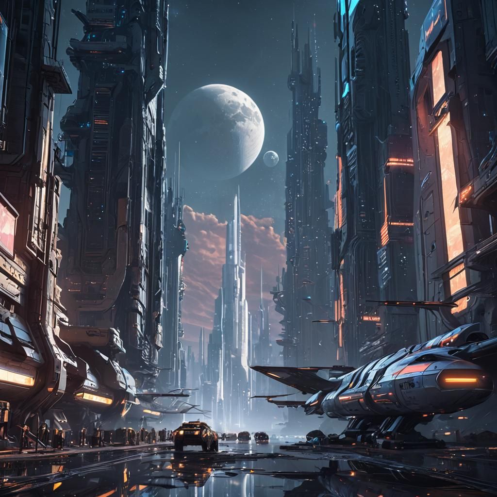 Futuristic Lunar City in Neon-Lit Sci-Fi Style