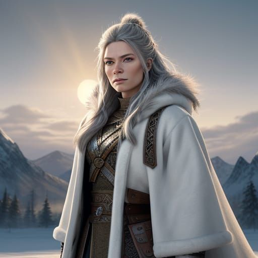 Viking Woman in Winter Sun, Concept Art Style