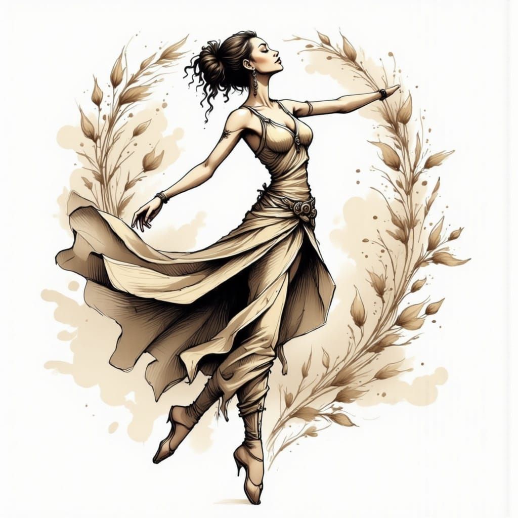 Elegant Dancer Silhouette in Flowing Motion