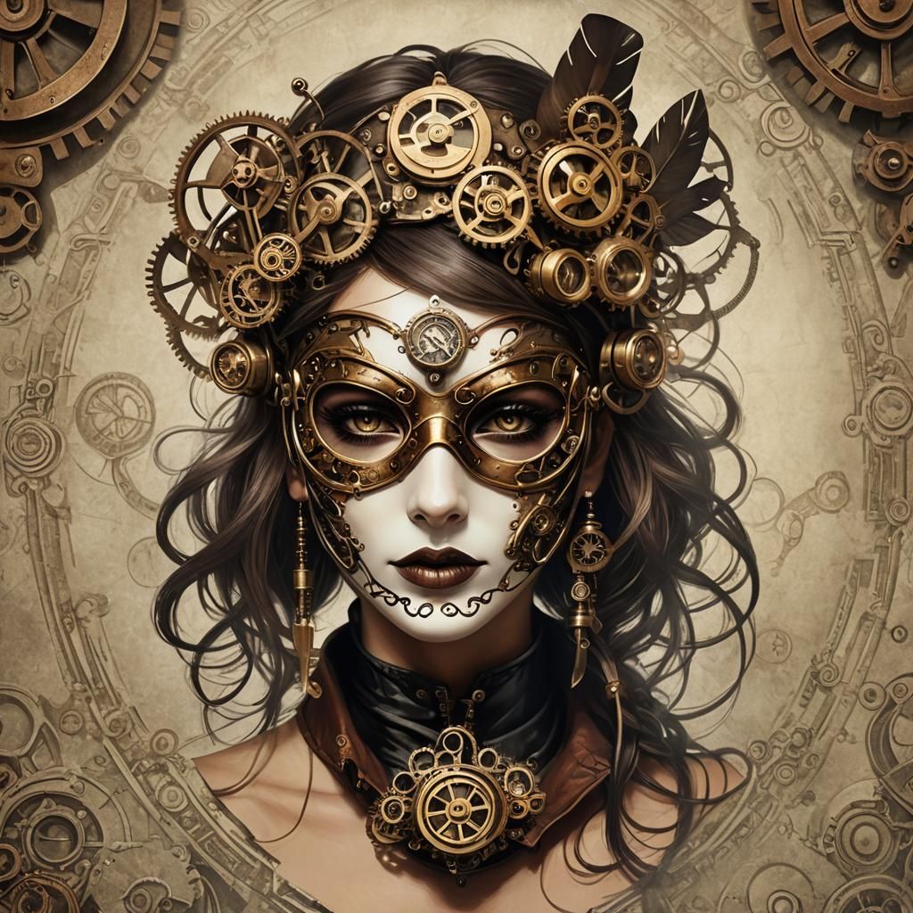 Steampunk Masked Woman Portrait