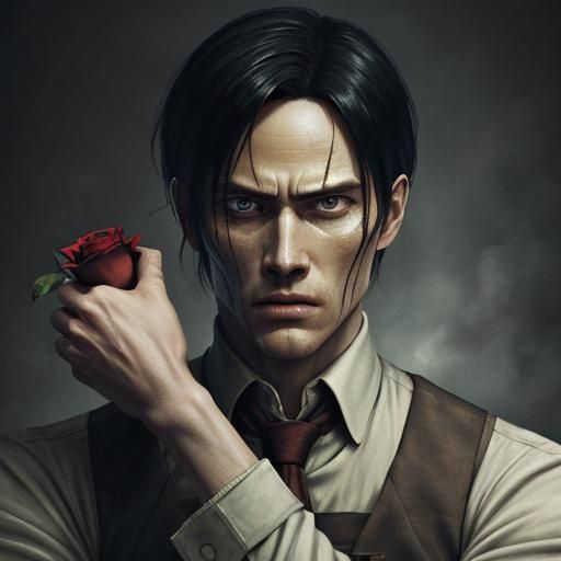 Levi from Attack on Titan Holding a Rose