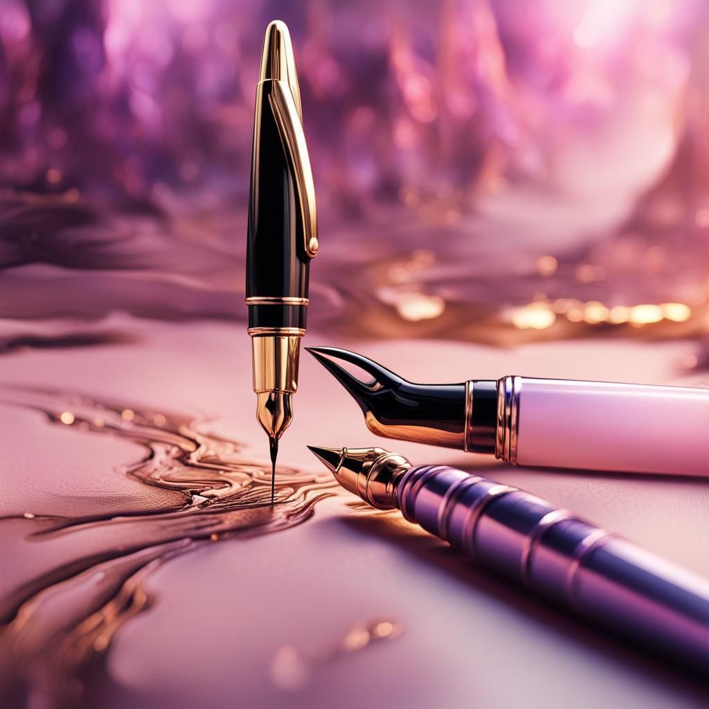 Fountain Pen in Watercolor with Dramatic Lighting