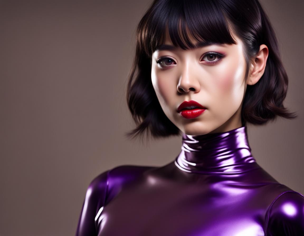 Hyperrealistic Portrait of a Young Woman in Latex