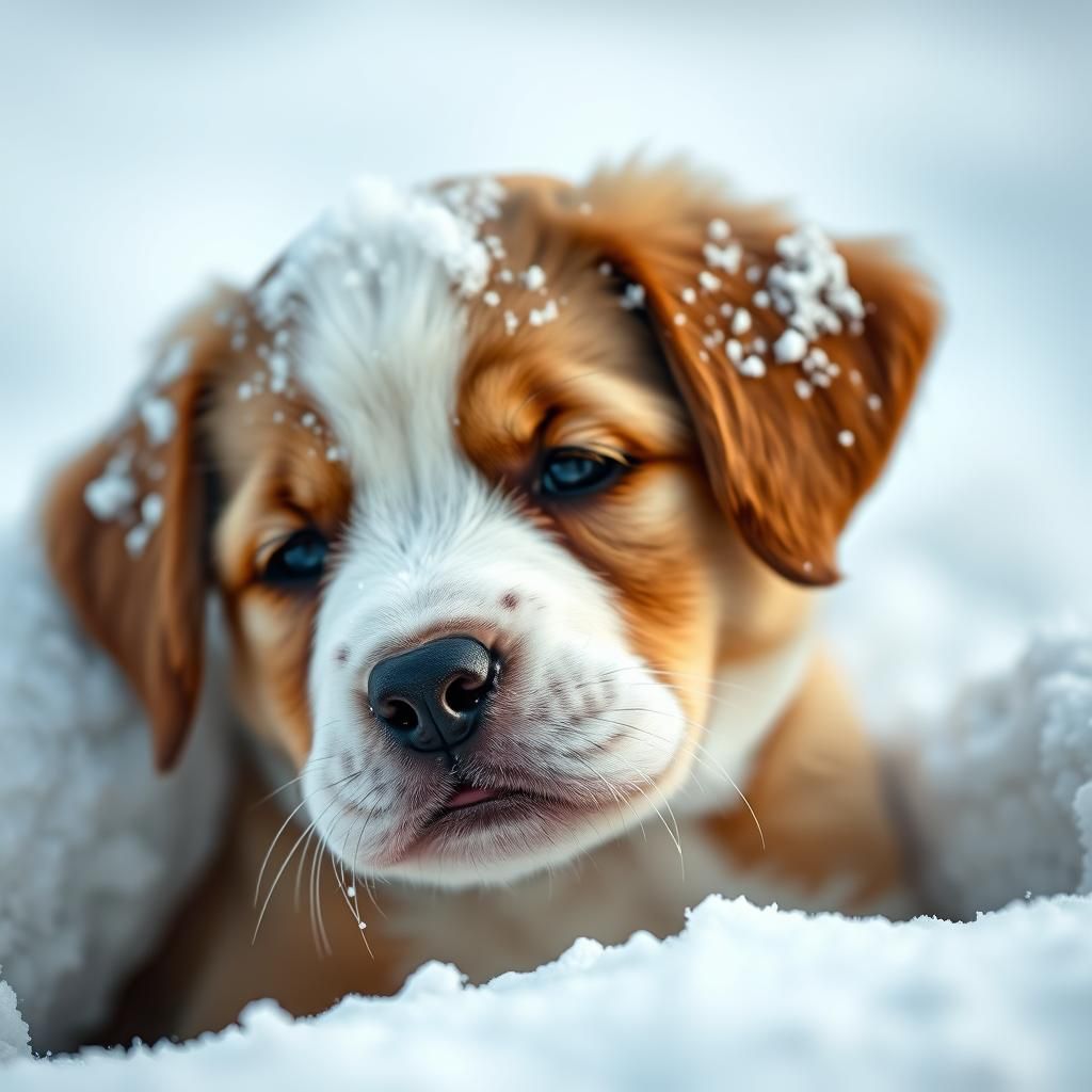 Puppy in Snow: Professional Color Portrait