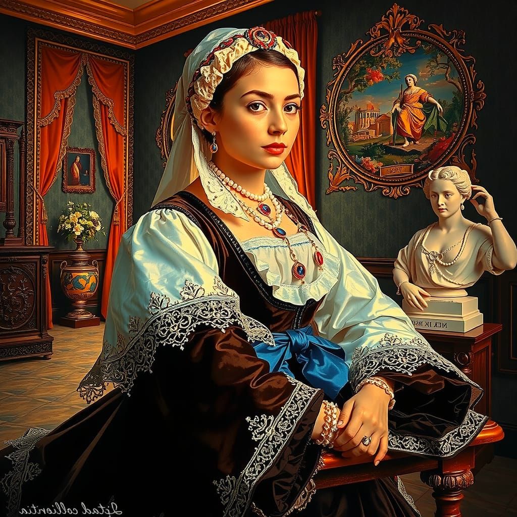 Renaissance Noblewoman in Opulent Interiors
