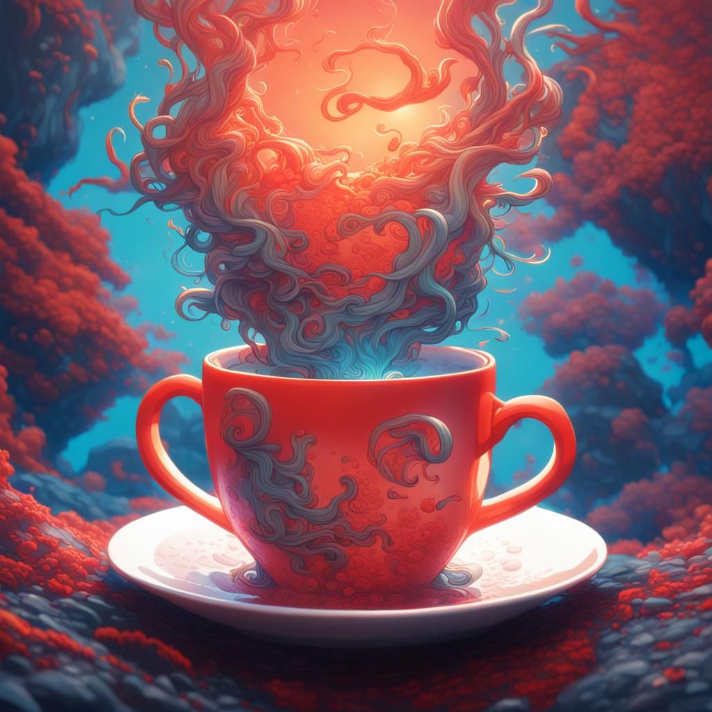 Mystical Universe Around Coffee Cup: Digital Art