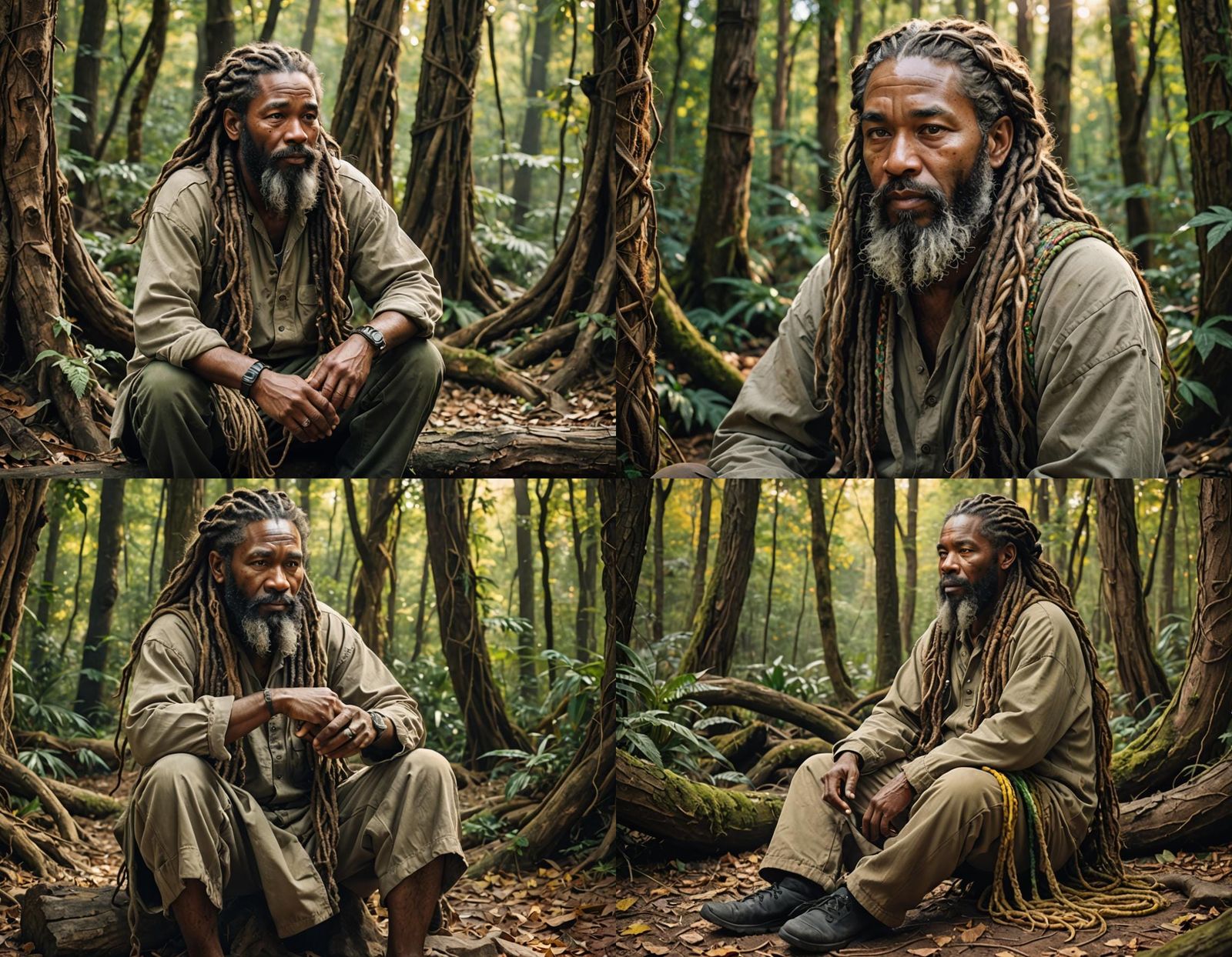 Hermit with Braided Beard in Sunlit Forest