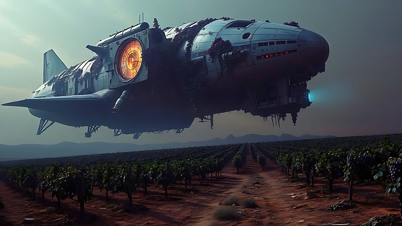 Cosmic Oasis Amidst Desolation: A Bioluminescent Vineyard Be...