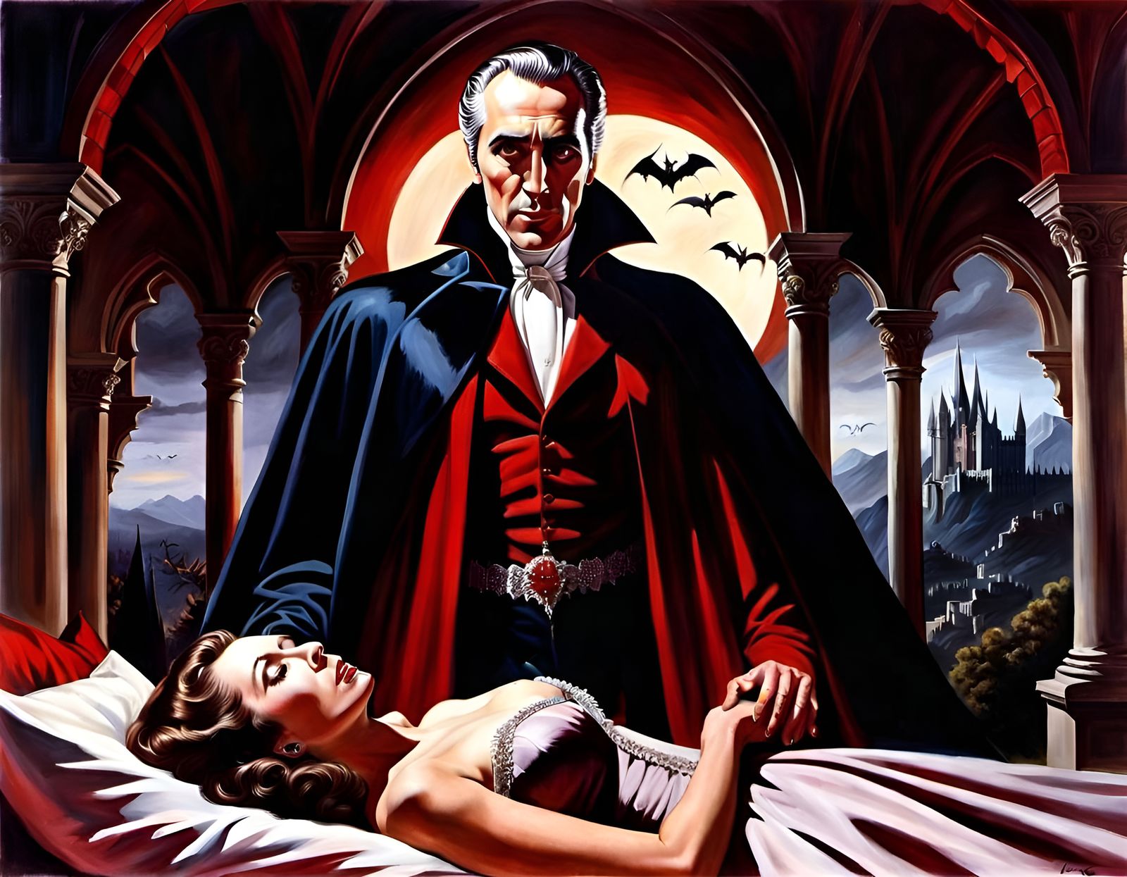 Christopher Lee as Dracula in Horror Film Style