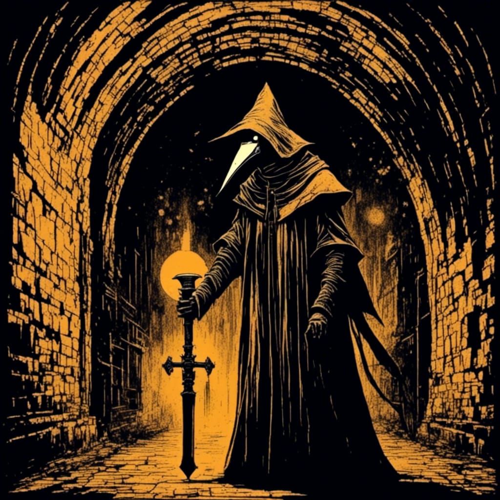 Plague Doctor in Medieval Alley