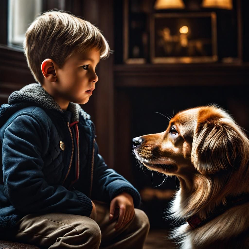 Hyperrealistic Dog and Boy in Cinematic Style