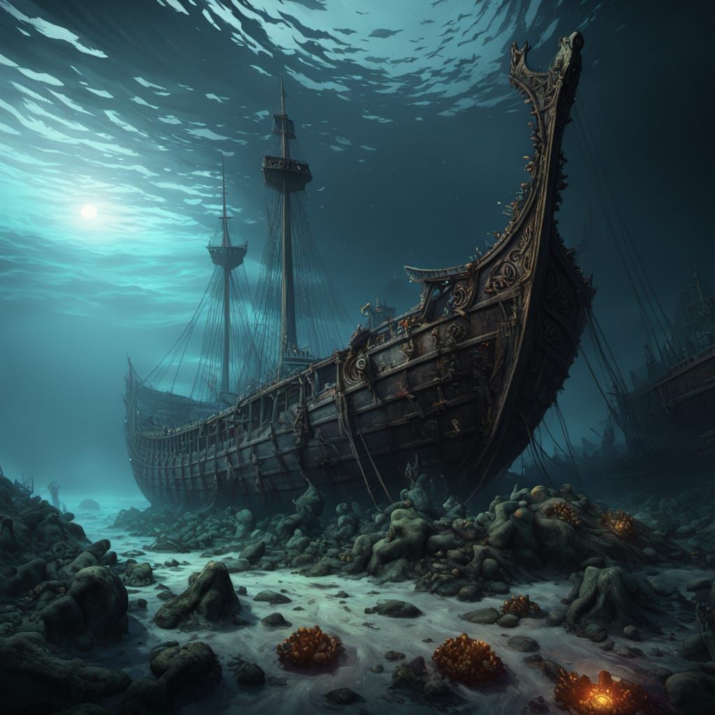 Sunken Viking Longship: A Dark Fantasy Scene