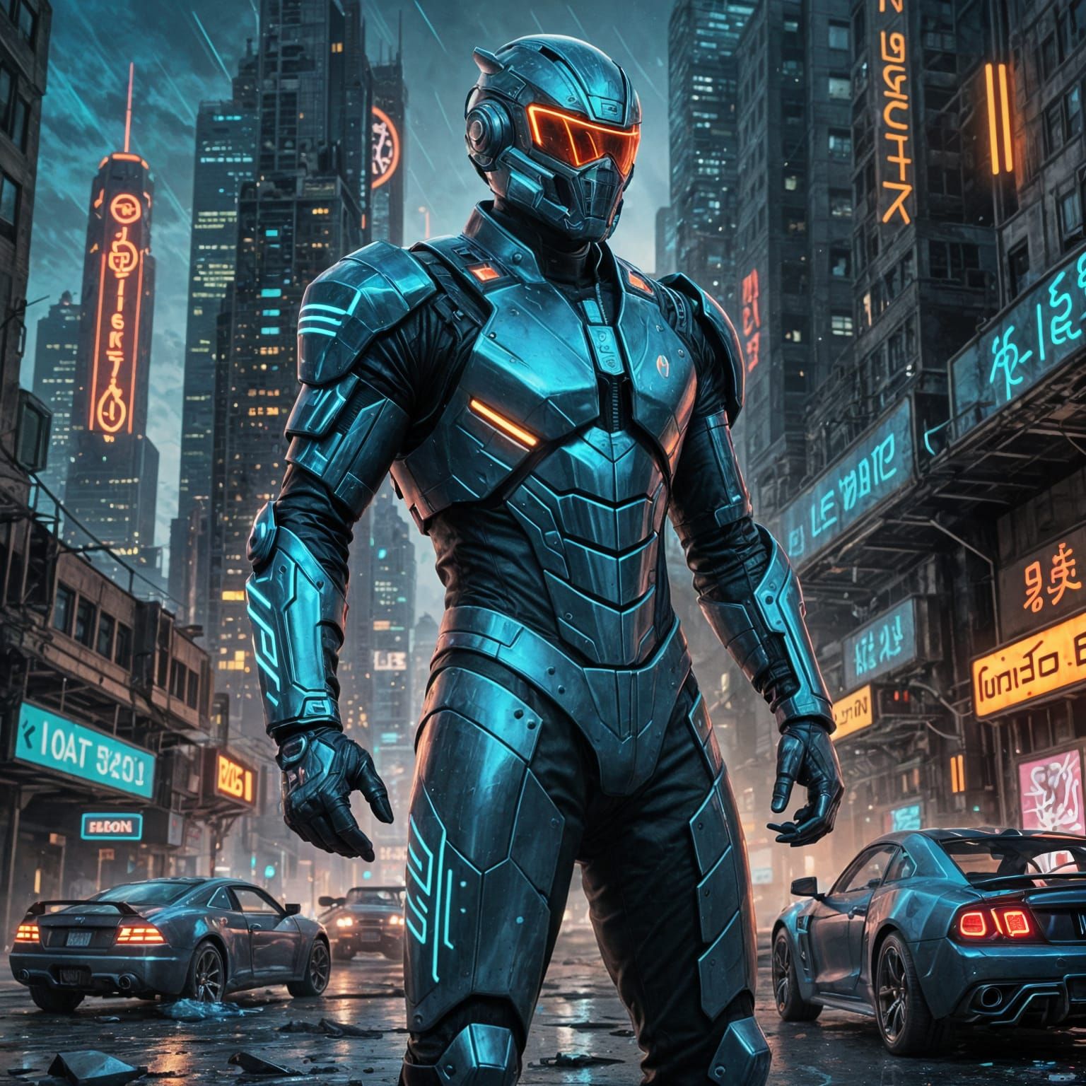 Futuristic Race Car Driver in Dystopian Detroit