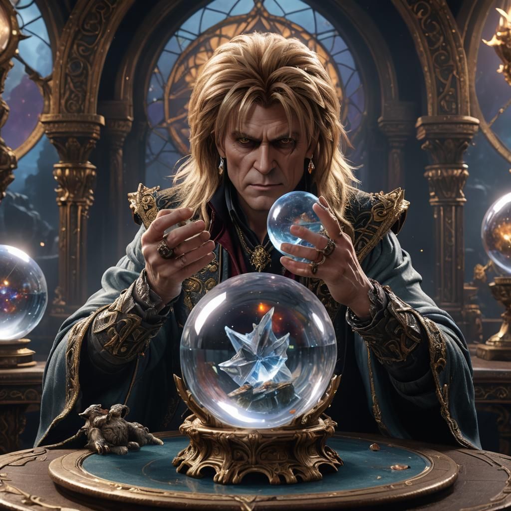 Jareth Gazing into Crystal Ball: Fantasy Art