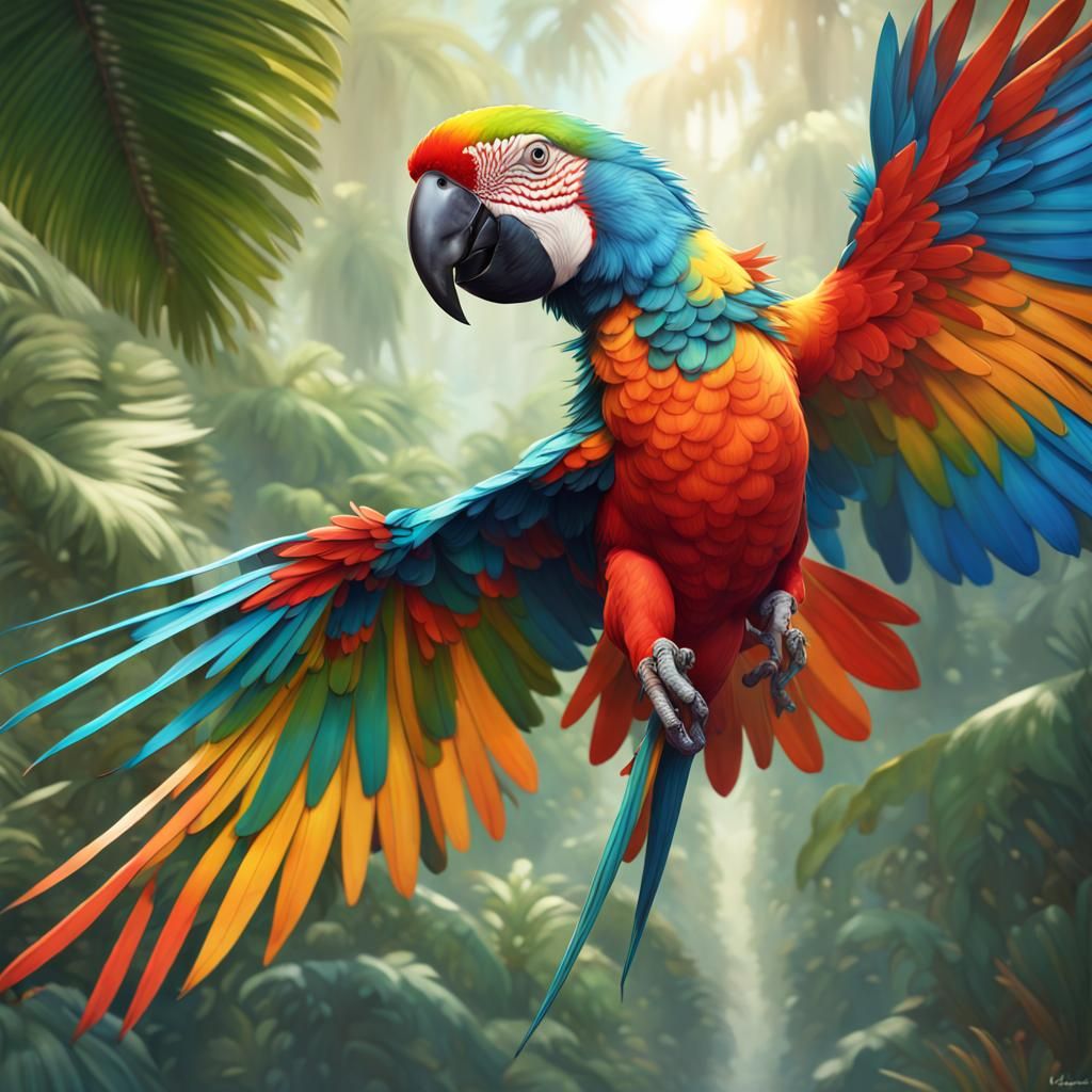 Colorful Parrot in Flight: Hyperdetailed Portrait