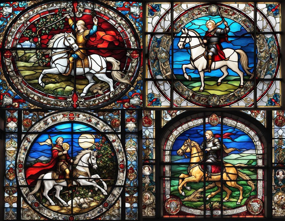Medieval Stained Glass Window Depicts George and the Dragon