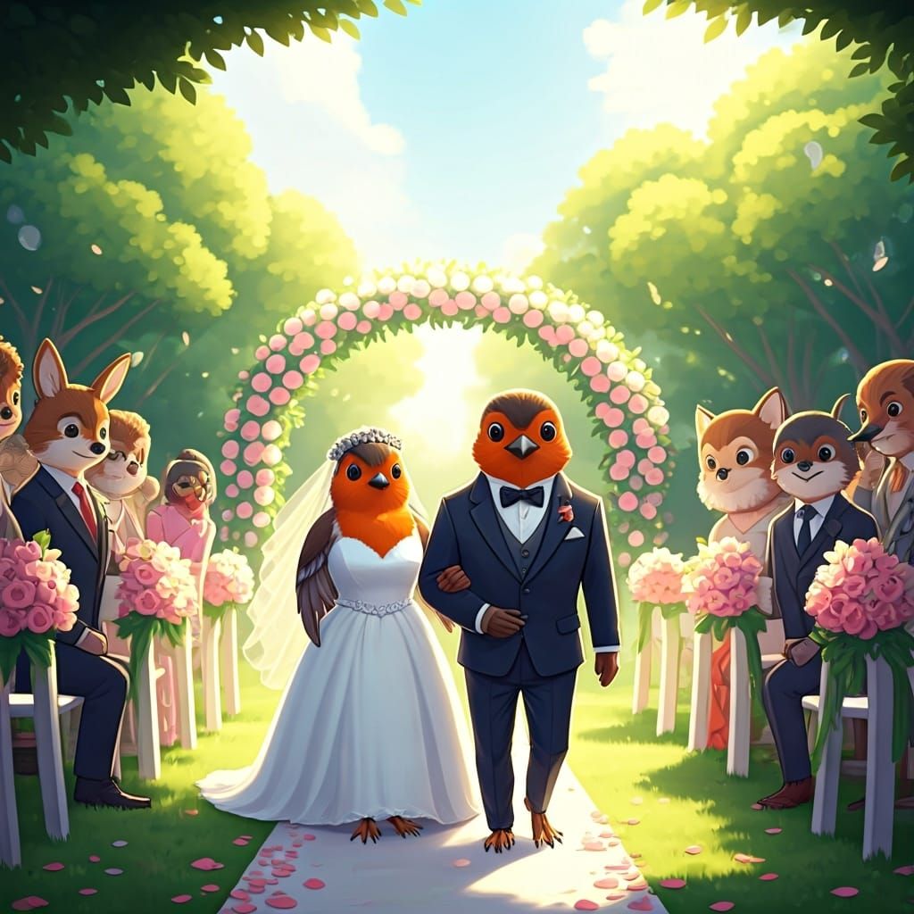 Robin Wedding in Sunny Garden, Anime Style
