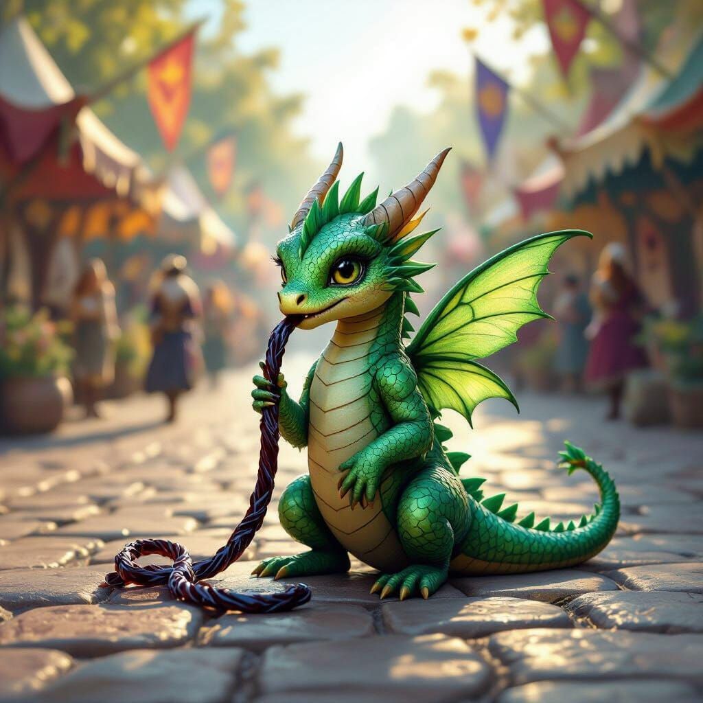 Fairy Dragon Enjoys Licorice at Renaissance Faire