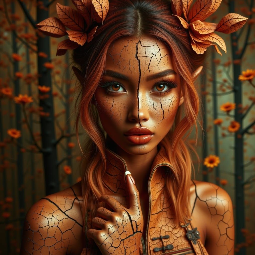 Crackled Pottery Woman in Golden Light