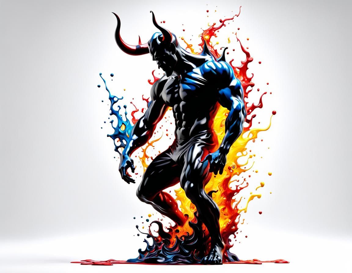 Fiery Devil Silhouette in Candy Art Style