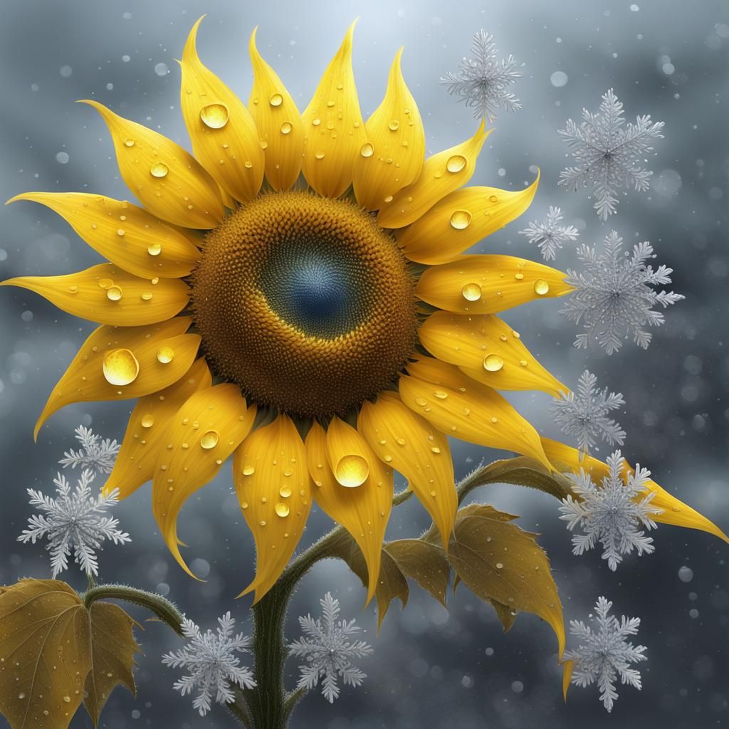 Crystal Sunflowers in Winter: Detailed Matte Painting