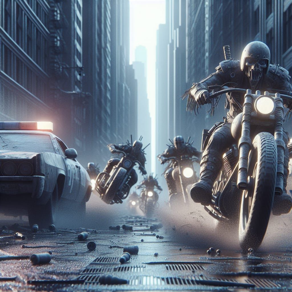 Post-Apocalyptic Motorcycle Chase in High Resolution