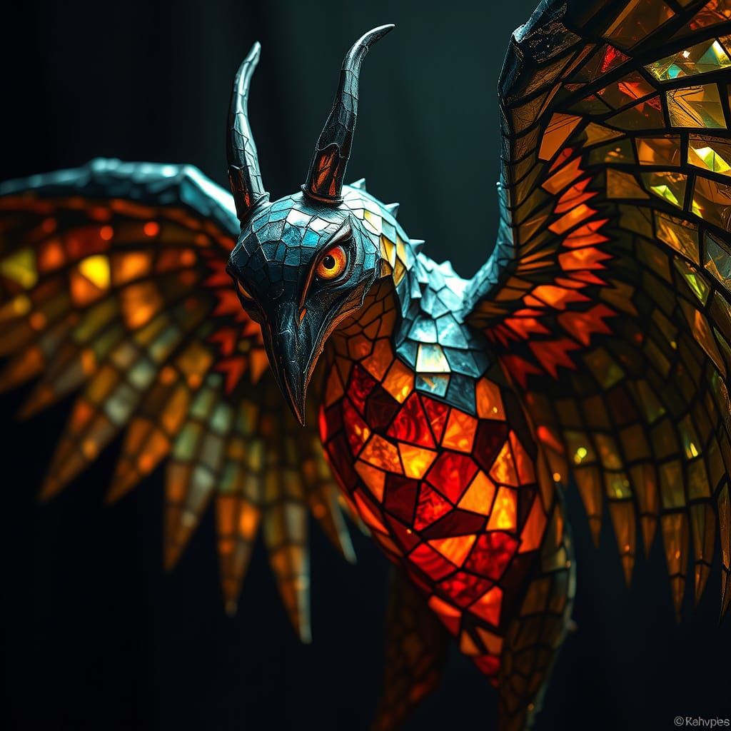 Surreal Harpy in Dramatic, High-Contrast Mosaic