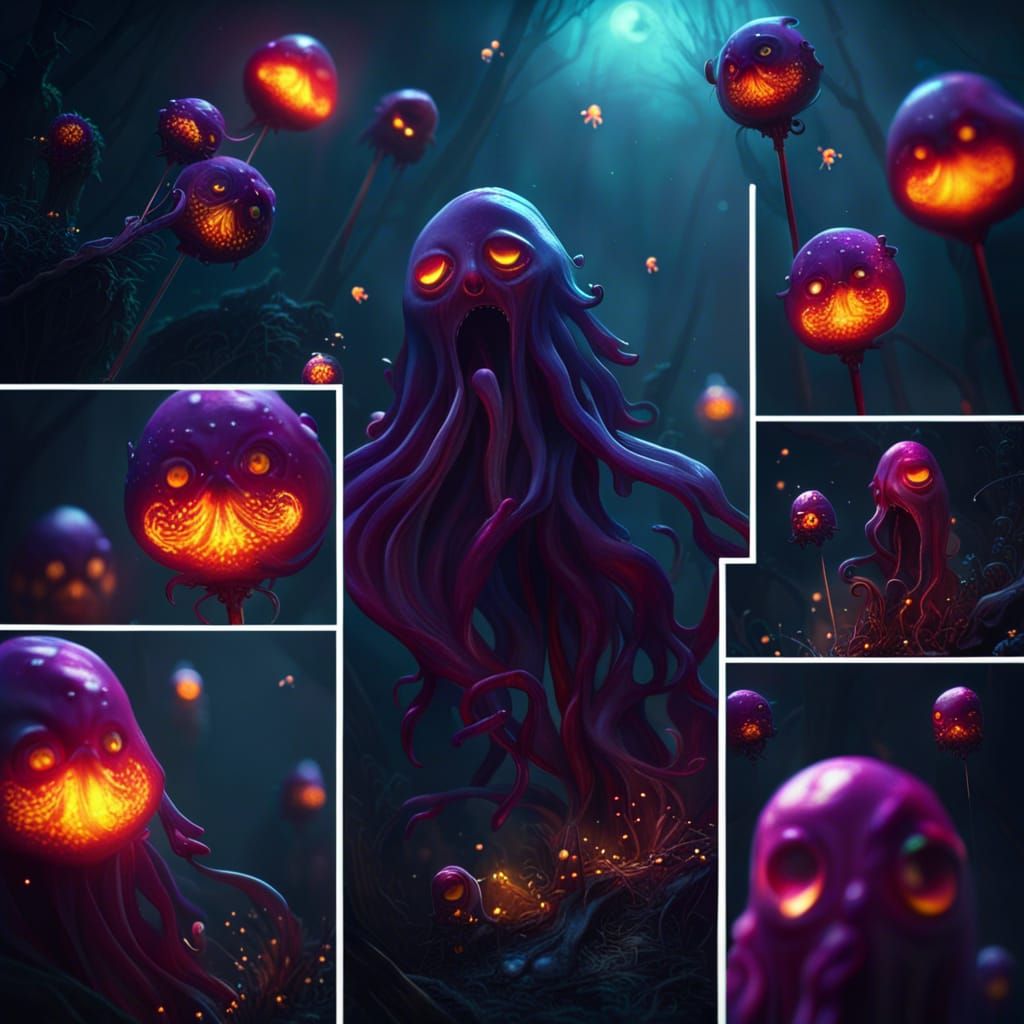 Fantastical Ghost Lollipops and Fireflies in Matte Painting