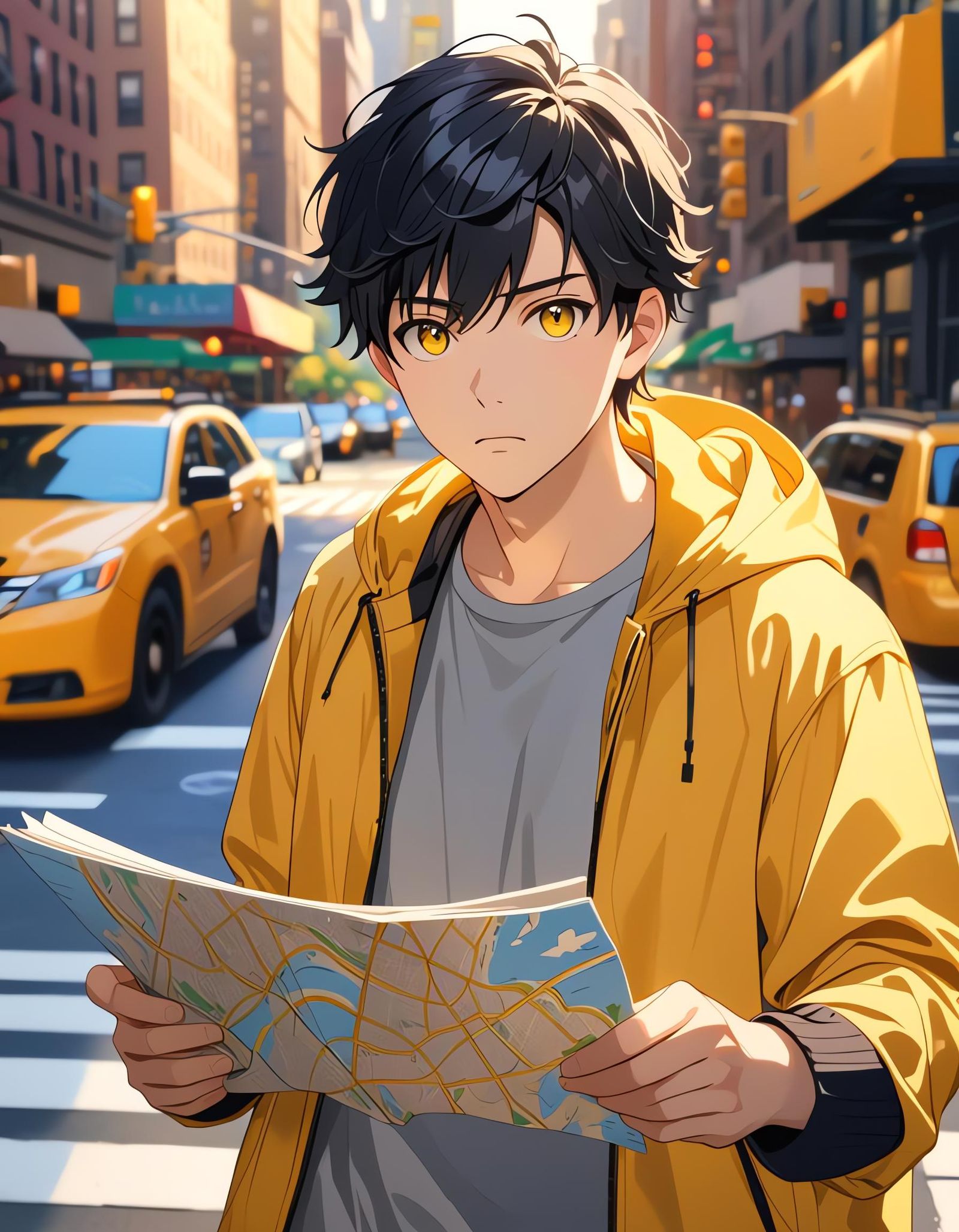 Confused Boy with Map in New York City