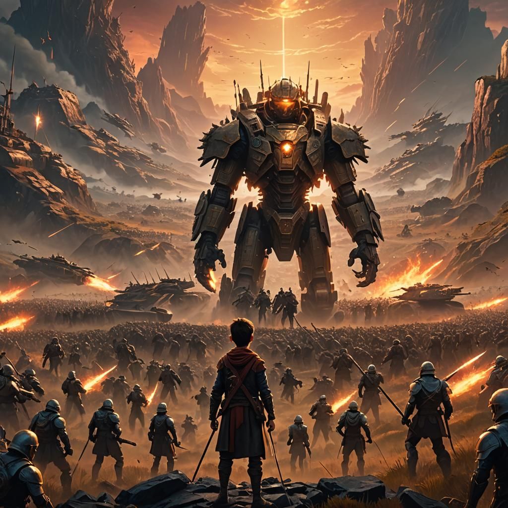 Boy Stops an Army in Mystical Landscape