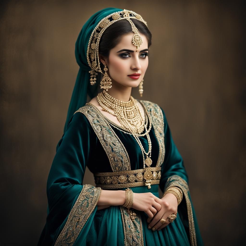 Elegant Syrian Lady in Traditional Dress