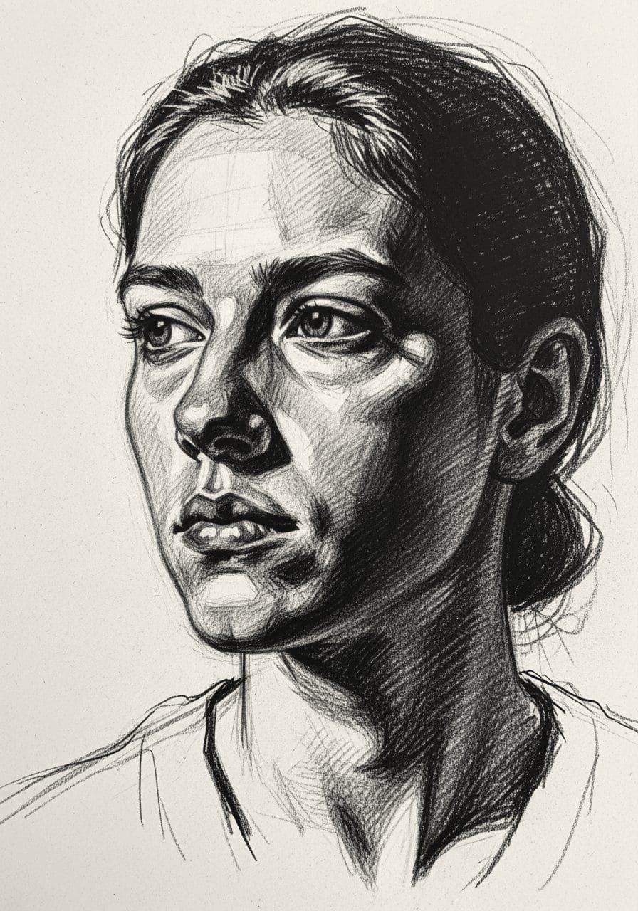 Charcoal Portrait Sketch of a Woman