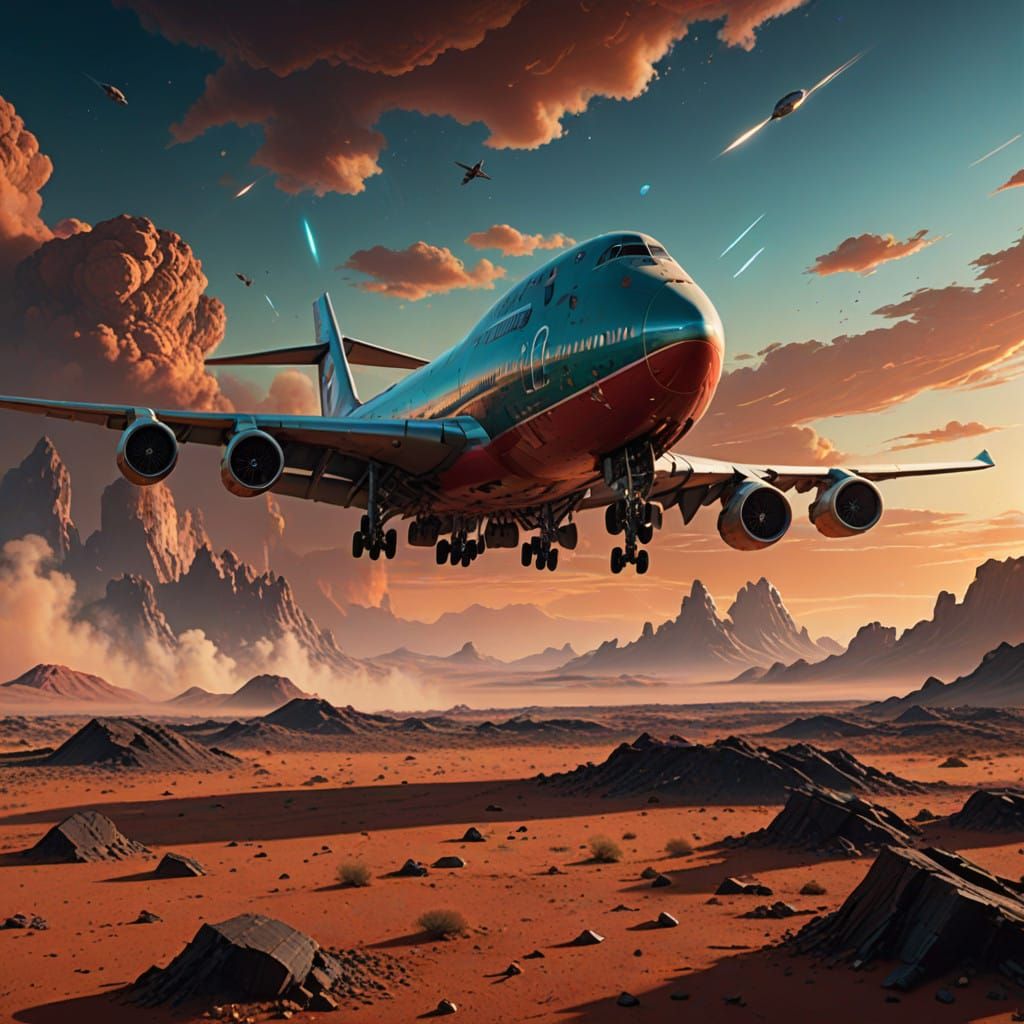 Futuristic Boeing 747 Lands on Martian Sunset