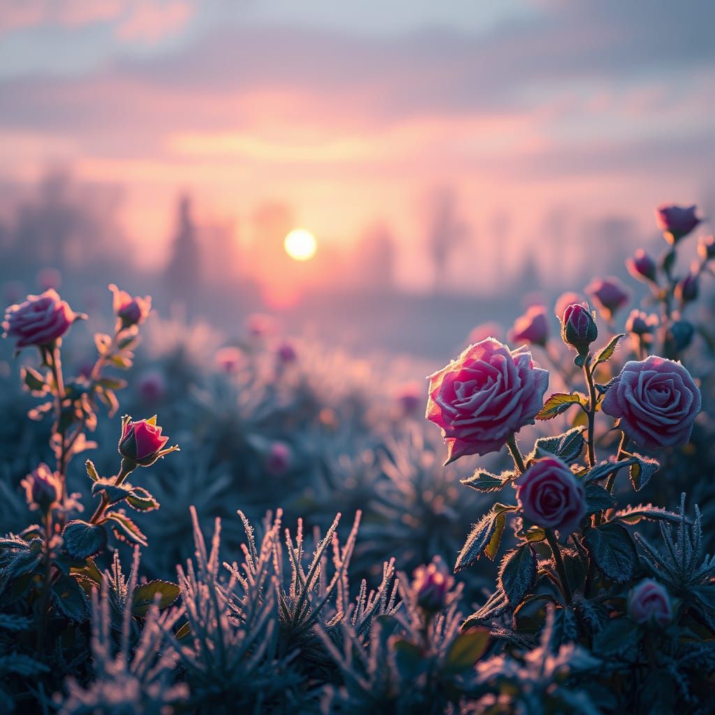 Ethereal Rose Garden at Dawn in Dreamlike Atmosphere