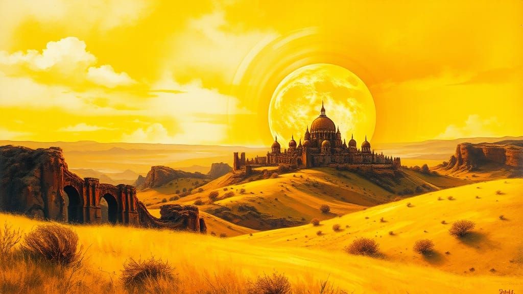 Golden City: Impasto Palette Knife Heavy Metal Art