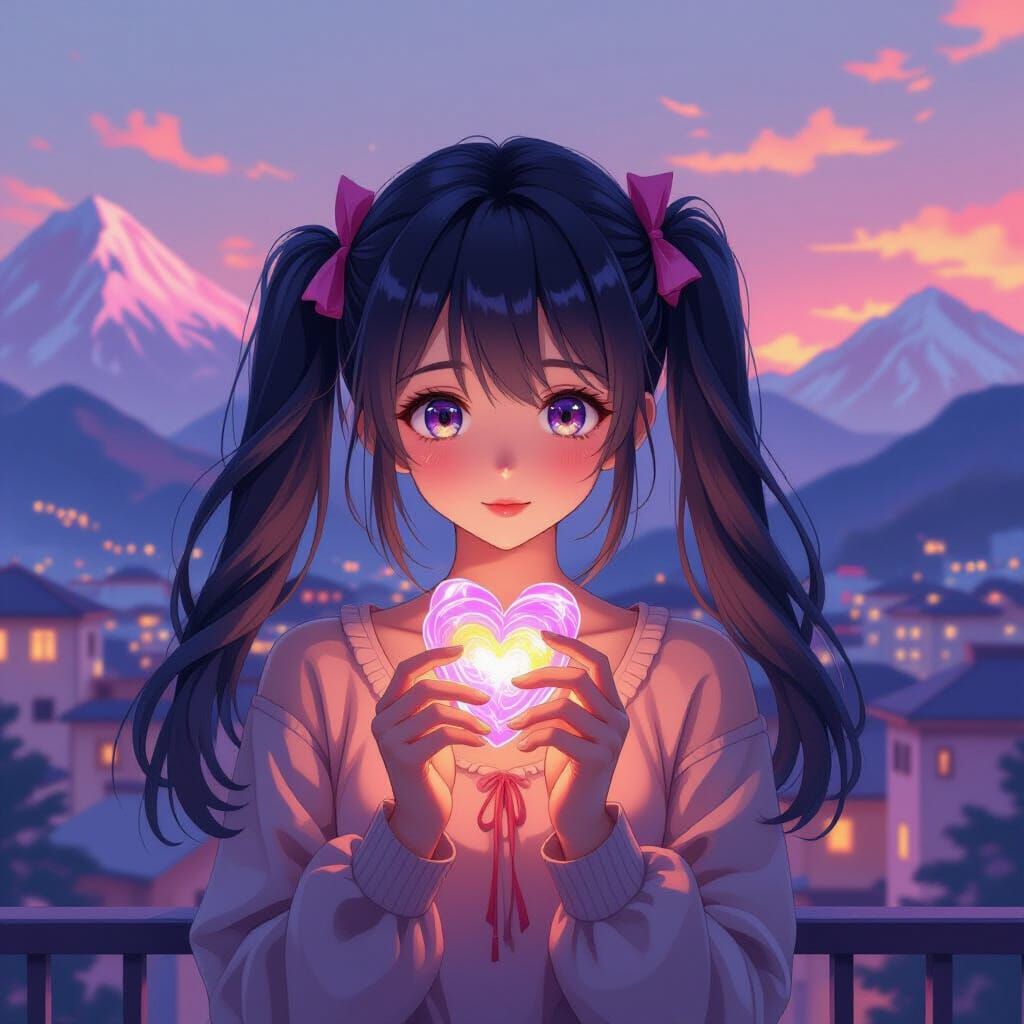 Anime Girl with Candy in Dreamlike City