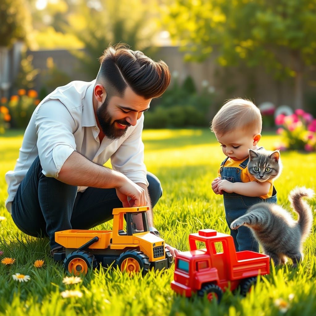 Fatherly Love in a Whimsical Backyard Scene
