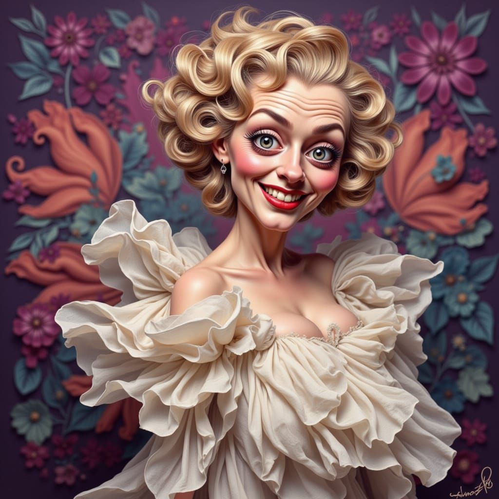 Hyperrealistic Caricature of Marilyn Monroe in Flowing Dress