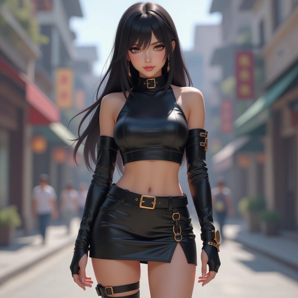 Anime Style Female Character in Black Leather