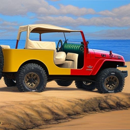 Jeep CJ5 on the Beach: An Oil Painting