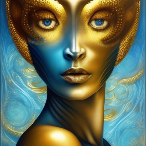 Surreal Voluptuous Woman with Blue Alien Skin