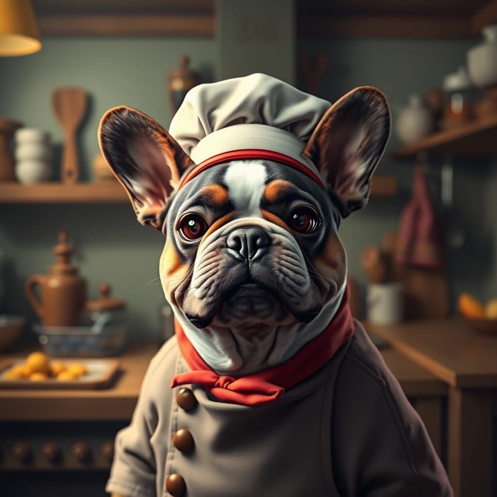 French Bulldog Chef in Enchanting 8K Fantasy Kitchen
