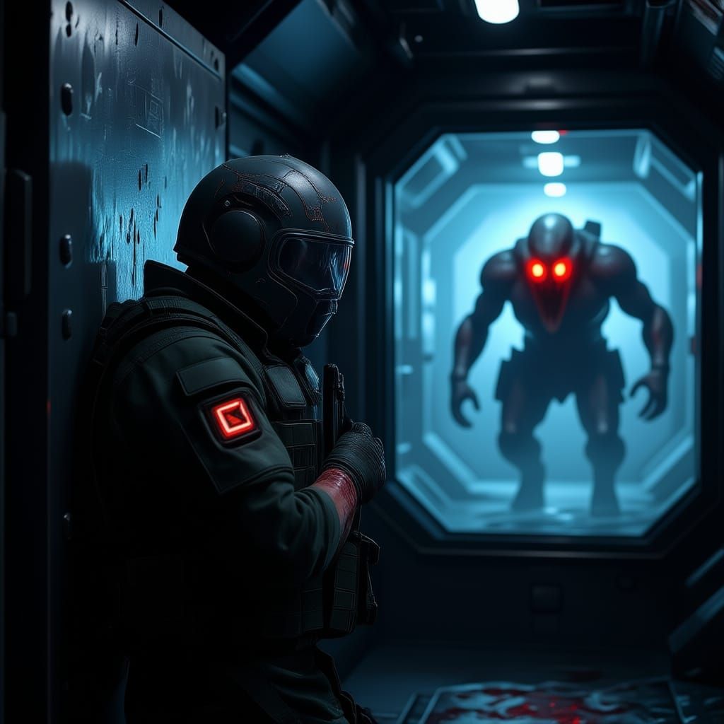 Wounded Soldier Faces Horror in Futuristic Engine Room