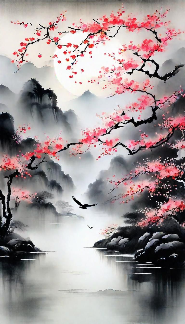 Spring Nature in Chinese Ink Painting