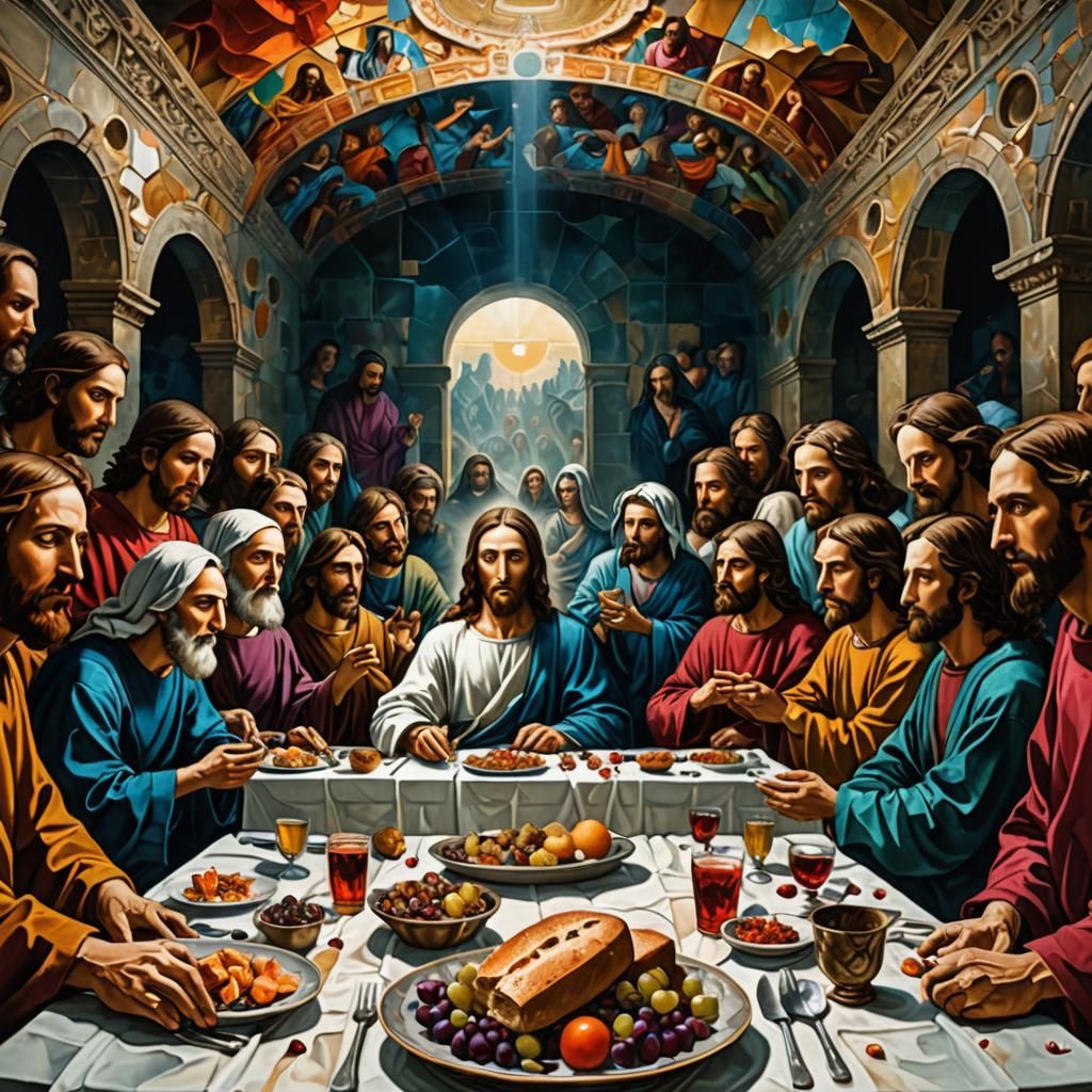 Surreal Last Supper: Fragmented Figures in Dreamscape